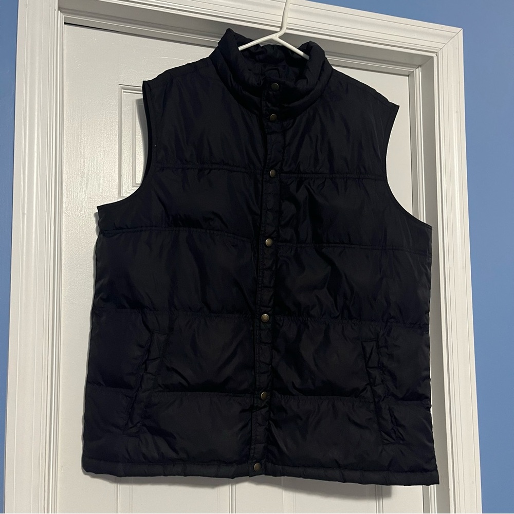 Lands’ End men’s XL 46-48 navy down feather puffer vest fall layering neutral